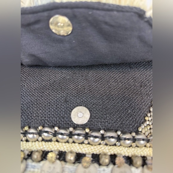 Boho Fringe Coin Crossbody Bag - Black & Cream - Picture 5 of 7